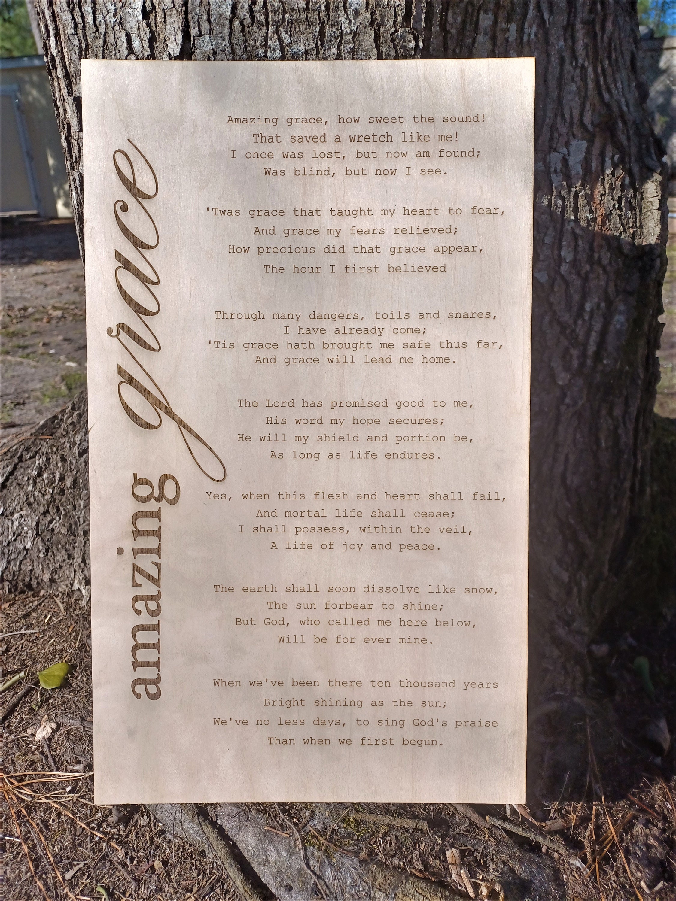 Amazing Grace Hymn, Laser Engraved Wood Sign