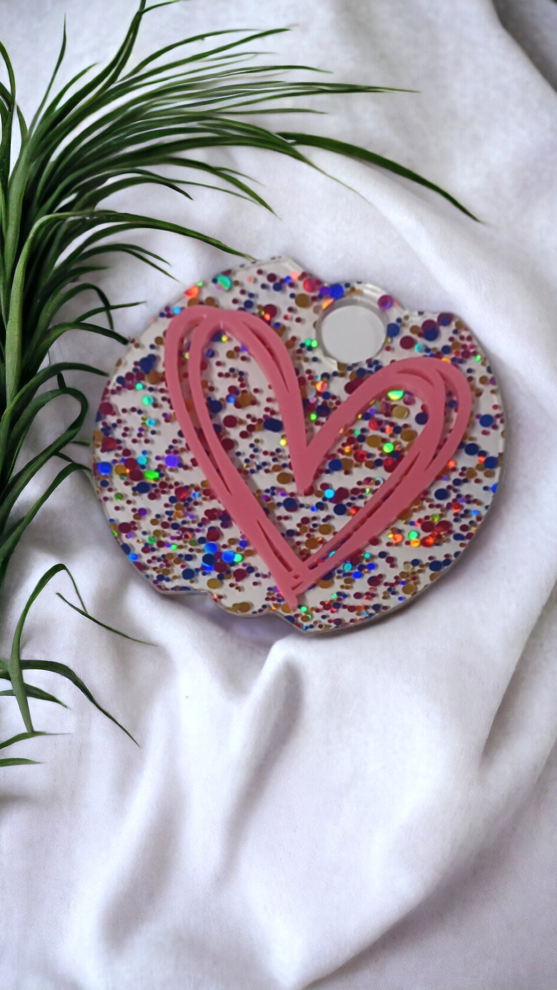 Glitter Acrylic Stanley Cup Topper, Pink Heart, Valentine's Day