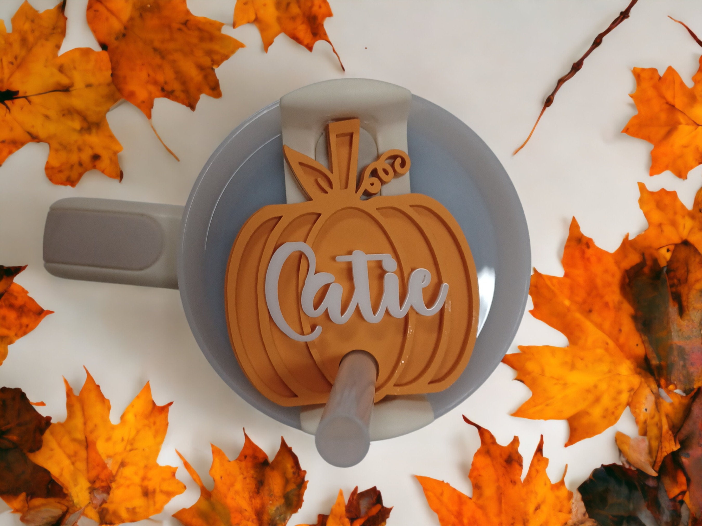 Personalized Pumpkin Name Tag, Stanley Cup Topper, Acrylic