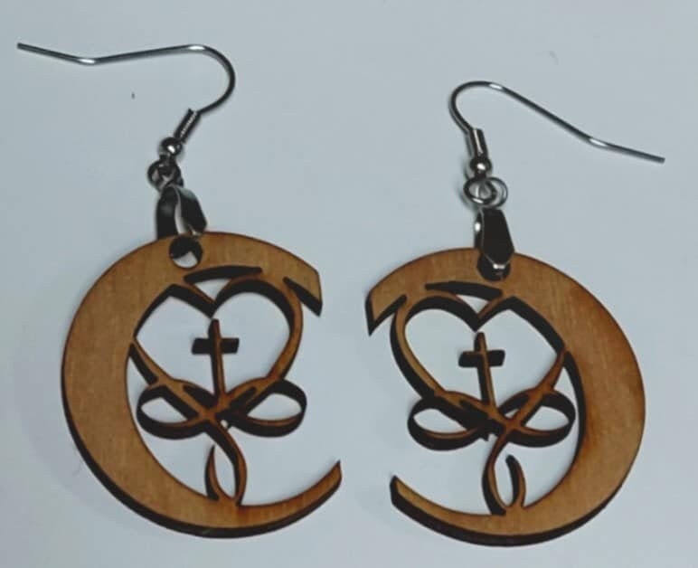 Wooden Earrings: Infinity Cross Heart Design